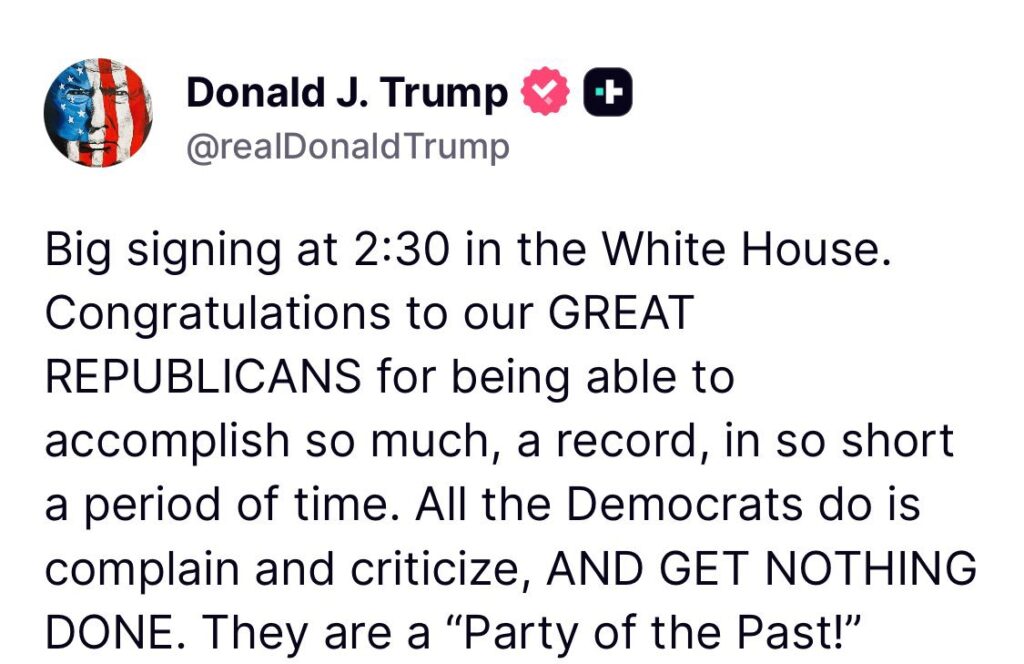 President Trump signing the GENIUS Act