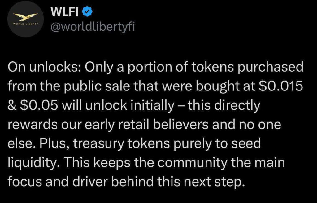 WLFI DeFi project token unlock plan