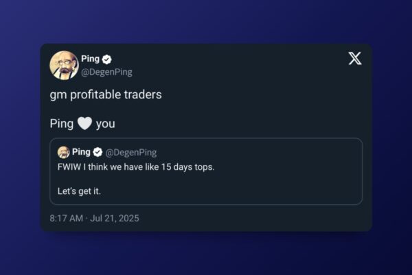 DegenPing Predicts Local Top in Crypto Market in 15 Days