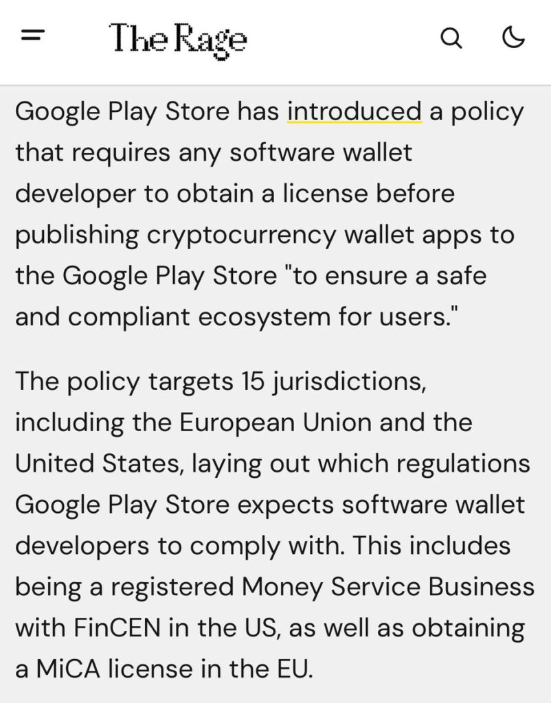 Google Play Store Requires License for Crypto Wallet Apps