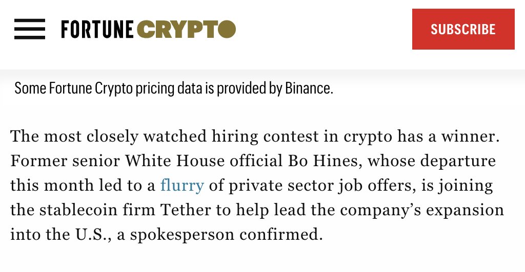 Tether Hires Former White House Official Bo Hines
