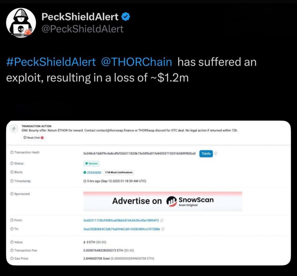 ThorChain Suffers $1.2 Million Exploit